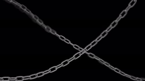 A metal chain covers the screen, dangling and swinging, animated on a transparent background. Concep