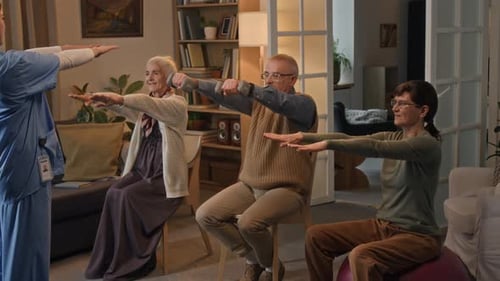 Seniors Exercise with Physical Therapist at Home