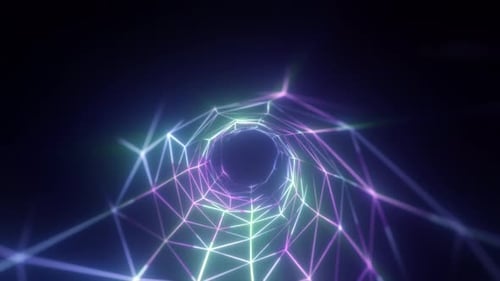 Abstrakter lila leuchtender Hintergrund mit einem Linientunnel