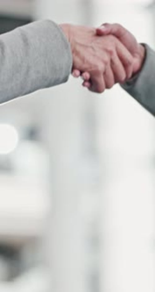 Handshake, meeting and hands of business people in office for teamwork, collaboration