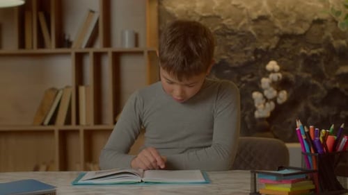 Frustrated School Age Multiethnic Boy Having Problems with Educational Material