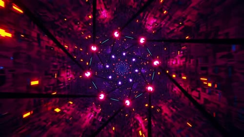 Neon Tunnel Flight Through Hyperspace. Infinitely looped animation