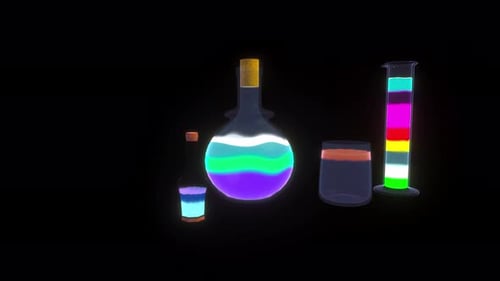 Animated Glowing Lab Equipment with Colorful Liquids for Science Projects
