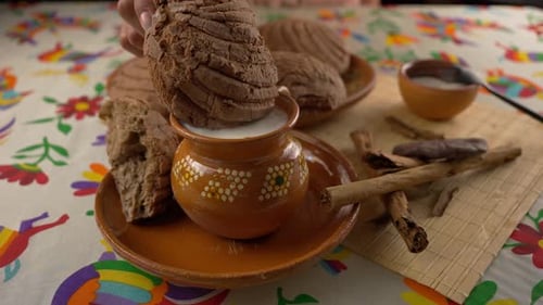 Mexican Conchas with Milk on a Table