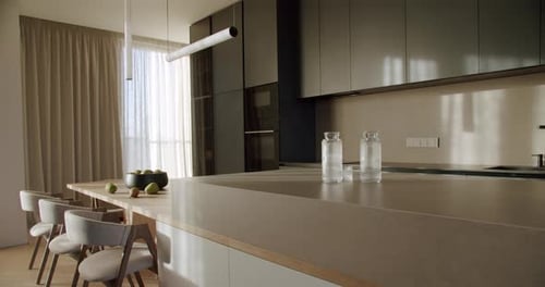 Modern Kitchen Interior With Natural Light and Island Counter