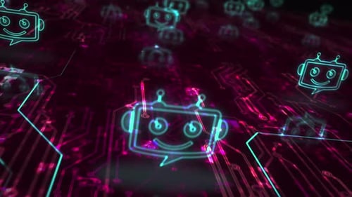 Chatbot ai online assistant support symbols loop cyber concept