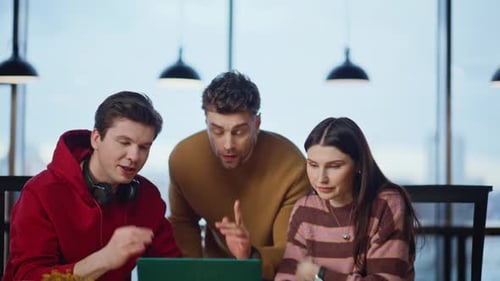 Troubled Office Workers Videocalling in Company Closeup Worried Managers Online