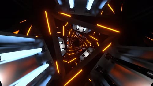 Orange And Lighting Blue Neon Glowing Triangular Spiral Background Vj Loop In 4K