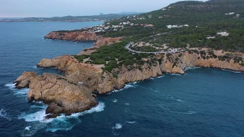 Aerial view of Ibiza Island, Balearic Island, Spain.