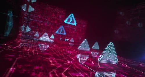 Electric power danger warning symbols loop cyber concept