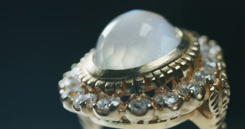 Milan/Italy-01.02.2019:Slow motion macro close up of precious white gold jewelry ring with high qu