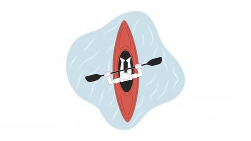 Kayaking Activity in River Bw Cartoon Animation