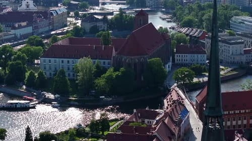 Wrocław Old Town. 4k aerial footage