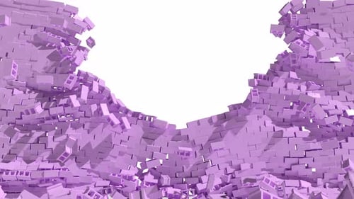 Destruction of a Pink Brick Wall on a Transparent Back