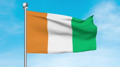 Waving Flag of Côte d'Ivoire with Blue Sky Background