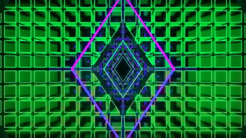 Purple And Turquoise Neon Rotated Rhombus Tunnel Background Vj Loop In 4K