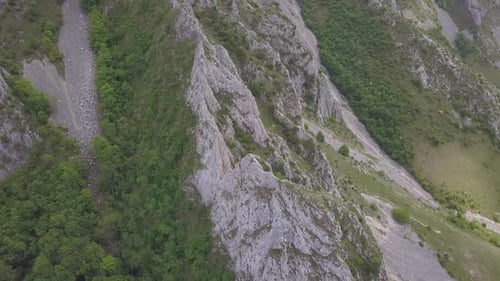 Aerial View Of Rocky Mountain Landscape With Vegetation, Rocky Steep Cliffside