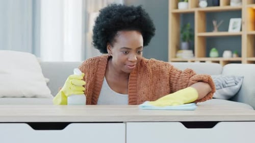 Busy with housework for a hygienic living space. Young woman spring cleaning at home