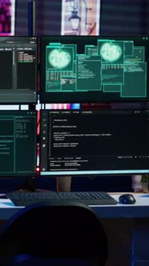 Computer Screens with Coding at a Desk
