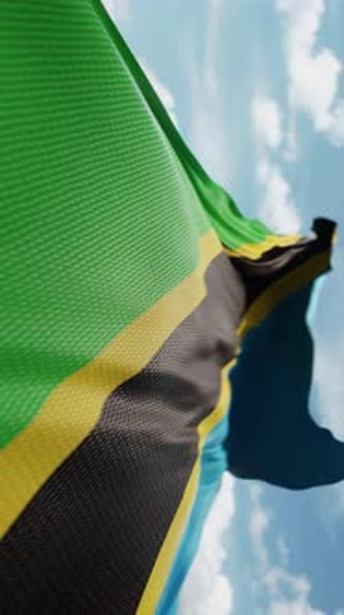 Realistic Tanzania Flag Waving Against Blue Sky