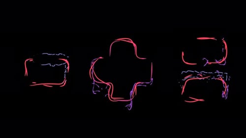 Minus, Plus and Equals symbols made of multicolor neon curves and lightnings on alpha. Loop 4k clip.