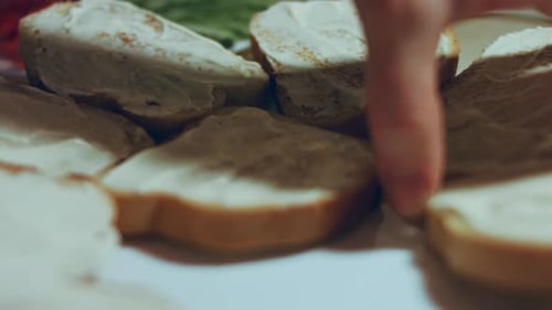 Close Up Baguette Slices on Plate