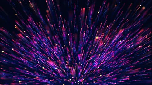 Abstract colorful dust explosion of particles, movement of glowing particles, speed of light