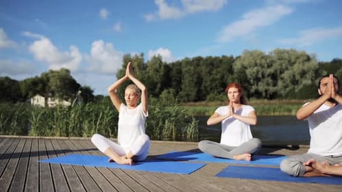 Yoga Group Meditating Outdoors on Sunny Day