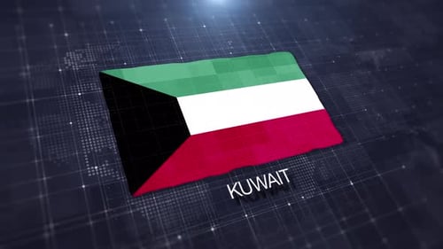 Kuwait Flag and Map Reveal in Futuristic Digital Style