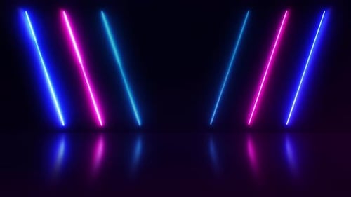 Neon Glowing Laser Lines Loop with Reflection