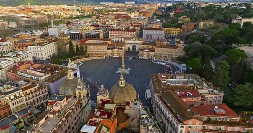 Aerial View of Piazza Del Popolo in Roma Italy Famous European Touristic Destination