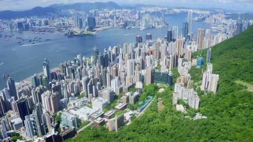 Breathtaking And Bird’s Eye View Of Hong Kong City And High Rise Buildings, China