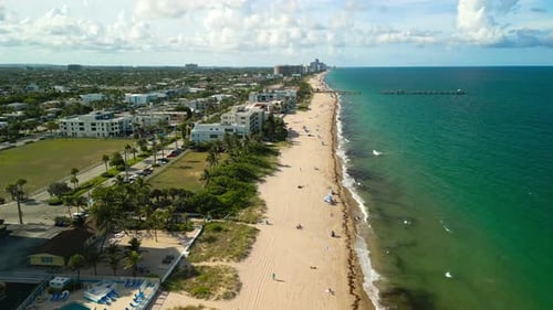 Aerial view of the beach with a pier, United States.