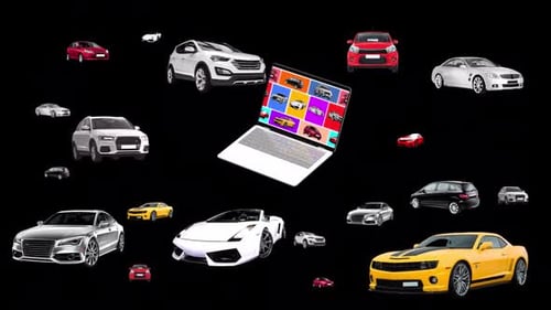 Moving animation of cars. Transparent background and loop video.