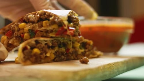 Stacking Pieces of a Cut Quesadilla