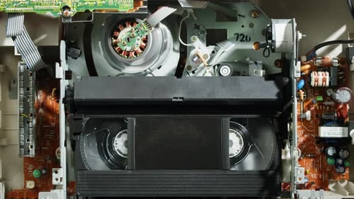 Old Video Recorder Inside Closeup VHS