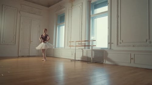 Elegant Ballerina Practicing Ballet in Studio