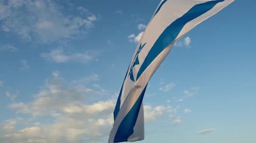 Flag with Blue Stripes and Star Waving