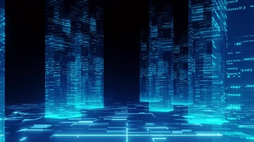 Futuristic Blue Code Data Pillars Abstract Background