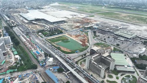 Aerial view of Hazrat Shahjalal Airport in Uttara, Dhaka, Bangladesh.