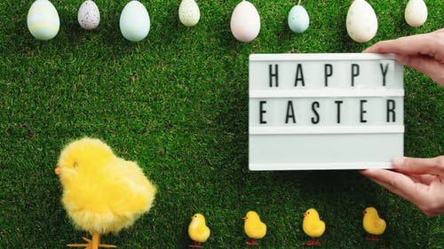 Happy Easter Sign on Green
