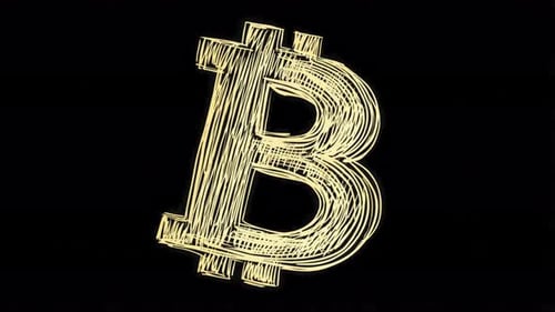 Animated bitcoin symbol with neon glow on black background