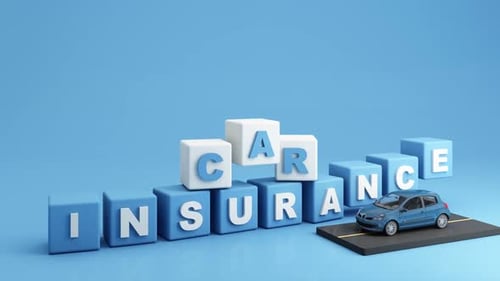 3D Animated Car Insurance Concept with Moving Cubes