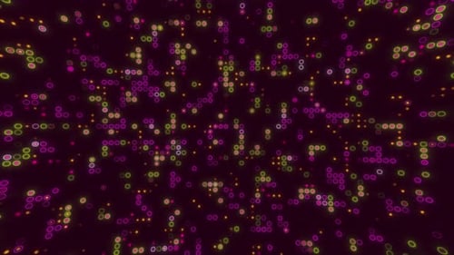 Glowing purple and yellow dots on dark background
