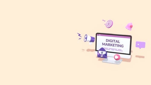 3D Digital Marketing Concept with Computer and Social Media Icons