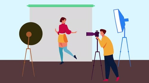 Flat Design Animation of Photoshoot with Model and Photographer