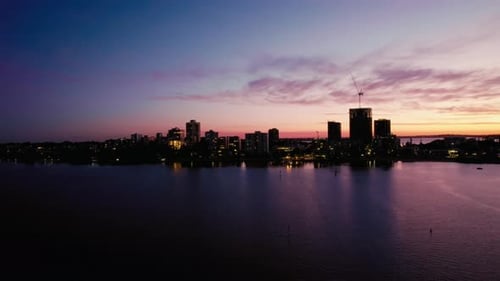Skyline at Sunset Near Water