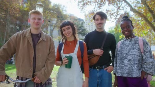 Group Portrait of Young College Friends in the Park