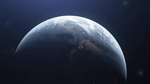 Planet Earth Rotating in Space with Night City Lights