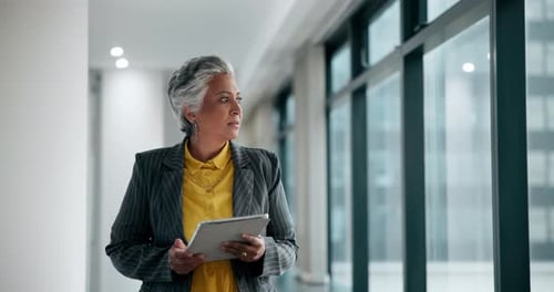 Woman Using Tablet in Modern Office Environment